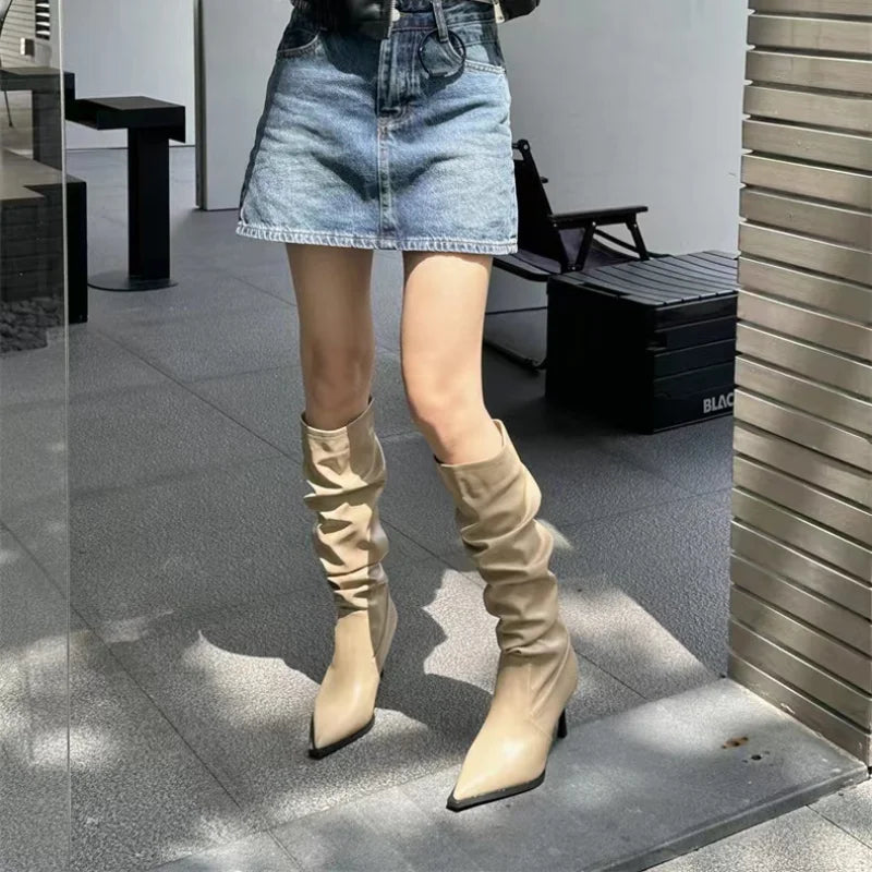 BXOXO Sexy Winter Women High Boots Fashion Pointed Toe Stiletto Heel Long Boots Ladies Elegant Knee High Boots Shoes