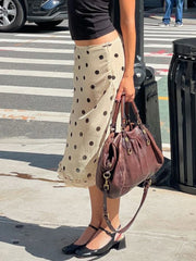 Bxoxo Elegant Ladies Polka Dot Midi Skirts Kawaii Ruched Stitching Straight Skirts for Women Summer Streetwear Casual Clothing