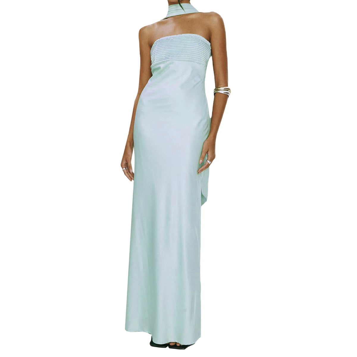 BXOXO Women Summer Long Bandeau Dress Sleeveless Off Shoulder Solid Color Tube Top Dress with Scarf Formal Cocktail Sundress