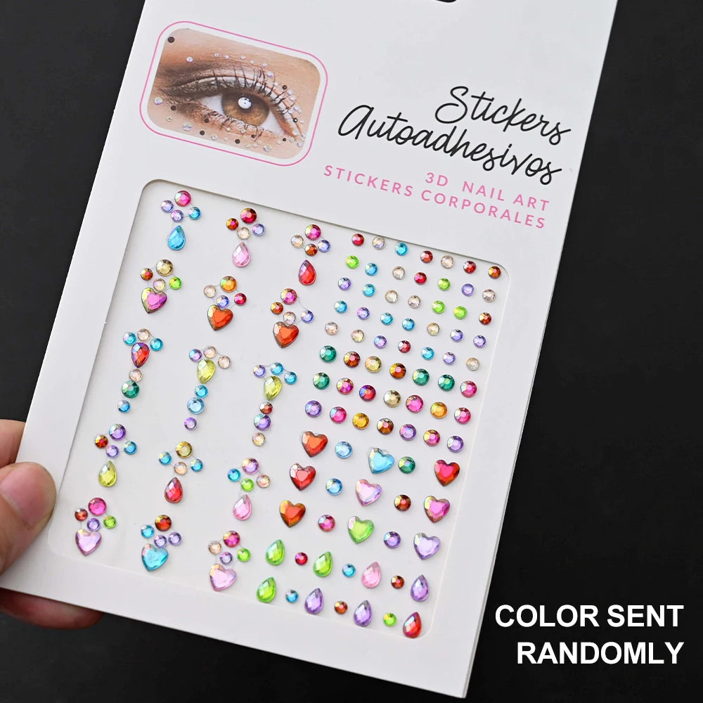 BXOXO 1Pcs Face Diamond Gem Sticker 5D Colorful Rhinestone Tattoo Eyeshadow Stickers fo Festival Nail Body Makeup Bling Jewel DIY Deco