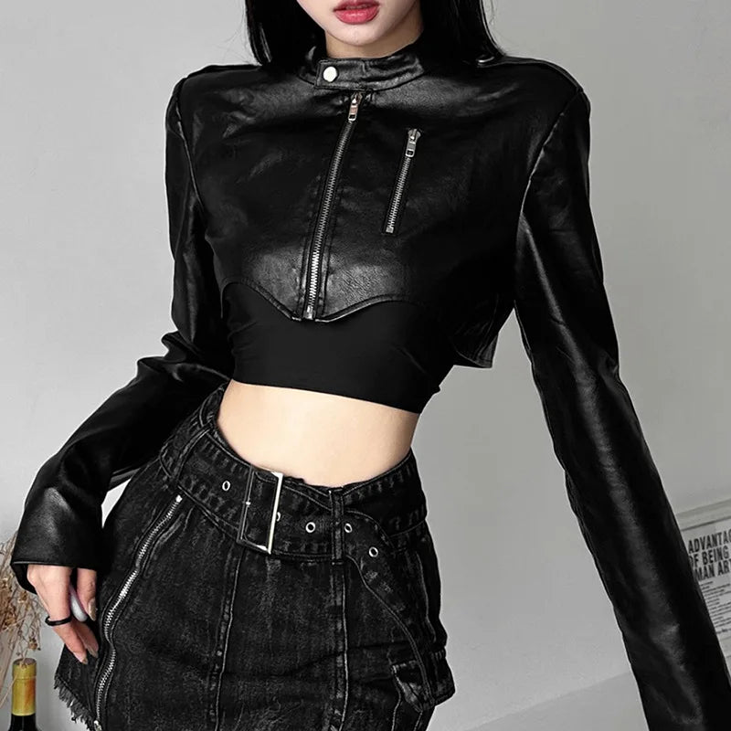 BXOXO Autumn New Vintage Classic Black Hottie Mysterious All-Match Casual High Street Cool Confident Women's Matte Jacket