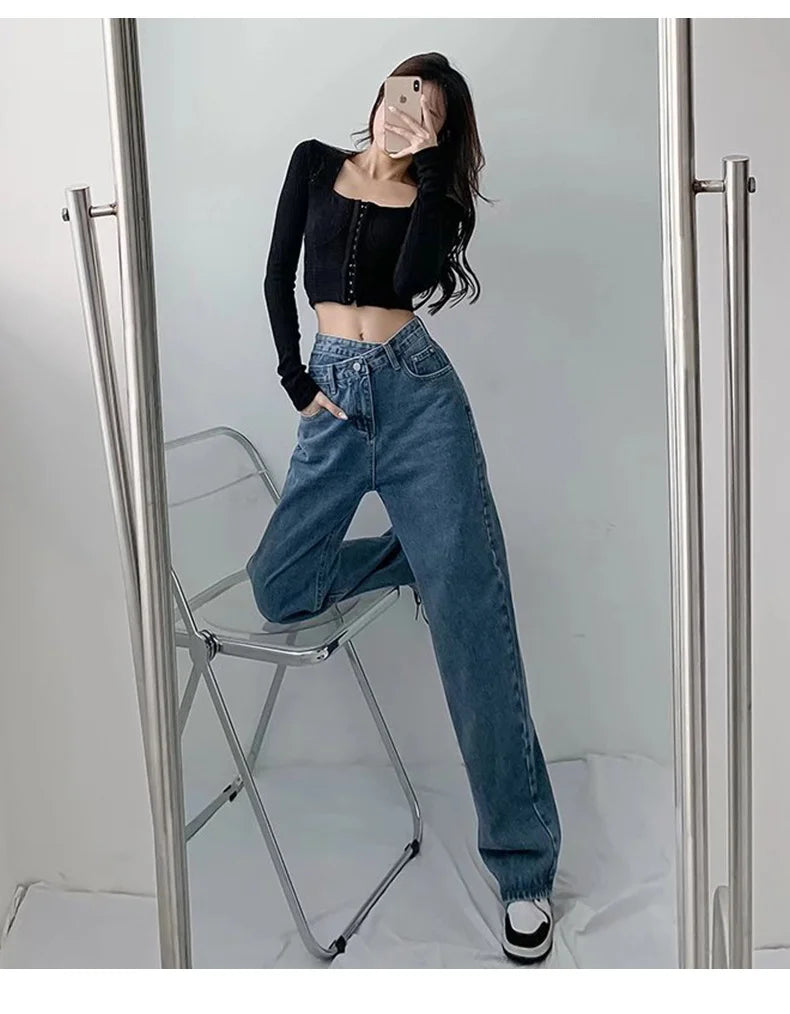 Bxoxo 1970s Retro Crossbody High-waist Slimming Drag-on Straight-crotch Long Pants Women Summer Cotton Material