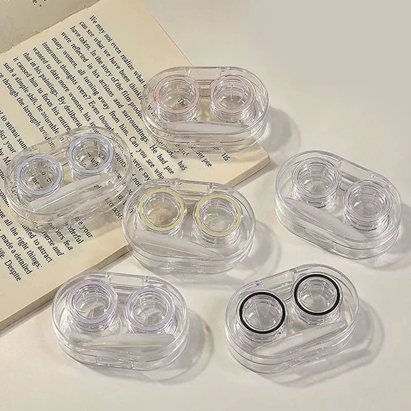 BXOXO Small Plastic Contact Lens Cases Simple Oval Transparen Portable Eye Contacts Lenses Holder Box Case with Tweezers Remover Tools