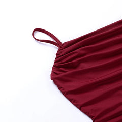 BXOXO 2024 Summer New Women's Sexy Style Party Red Sling Dress Knitted Fabric Gathered Backless Slim Retro Hip Skirt