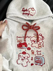 Bxoxo Cartoon Embroidered Women Hoodie Winter Thick Preppy Long Sleeve Pullover Y2K Korean Fashion All-Match Loose Female Sweatshirts