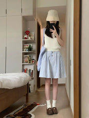 BXOXO Striped Skirts Women High Waist Summer 2025 New Fashion Sweet Button Preppy Style A Line Skirt Female Elegant Casual