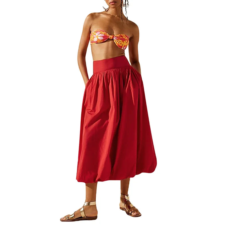 Bxoxo Skirts y2k Women Summer Elegant Solid Color High Waist Loose Fitting Long Bubble Skirt Office Ladies Skirts Streetwear