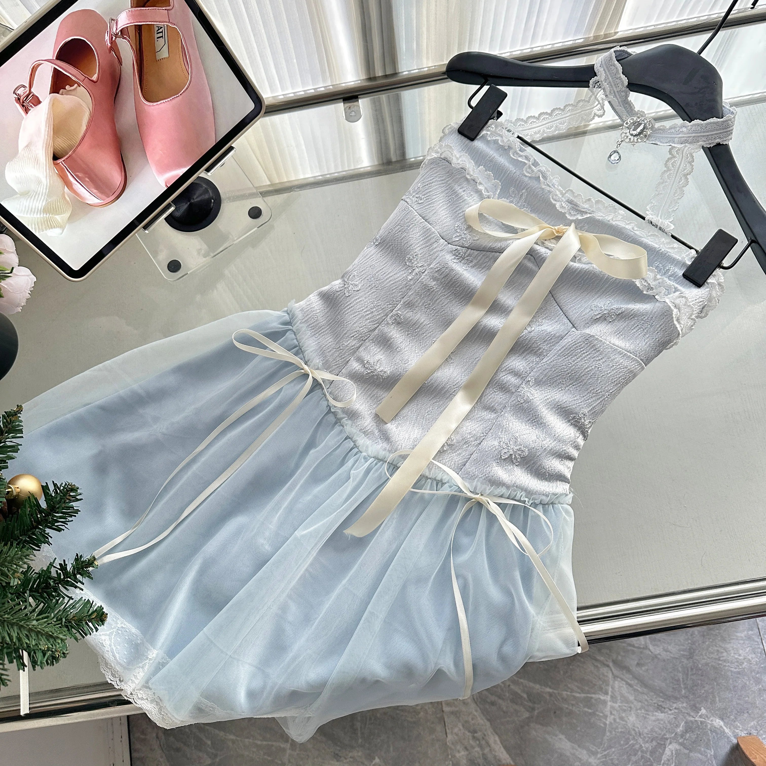 BXOXO Summer Women Y2k Birthday Ballet Core A-line Fairy Dress Mini Lace Frocks One-Piece Korean Evening Lolita Party Shoujo Gyaru
