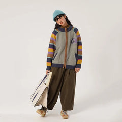 Bxoxo Vintage Rainbow Striped Sweater for Women Winter New Soft Long Sleeve Knitted Cardigan Female Harajuku Loose O Neck Zipper Coat
