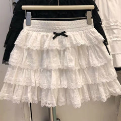 Bxoxo Y2K Women Lace Skirt Summer New Sweet Preppy Patchwork Tutu Skirt High Waist Fashion White Lolita Female Mini Cake Skirt