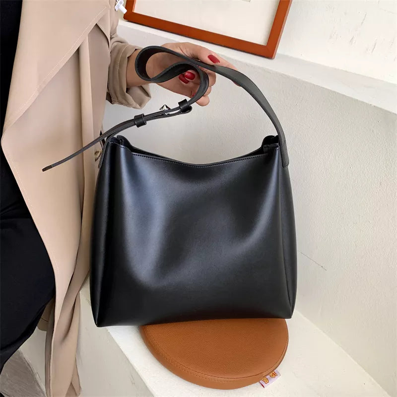 BXOXO Quality Women Tote Bags 2 Pcs/Set Large Capacity Shopper Shoulder Bag Pure Color Wide Strap Soft PU Leather Female Handbags