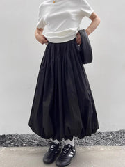 BXOXO Long Skirt Women Elegant Solid Elastic Waist A-line Vintage Korean Fashion Loose Balloon Maxi Skirt Casual Streetwear