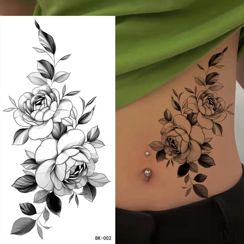 BXOXO Temporary Rose Flower Skin Tattoo Stickers Removable Blossom Flase Tattoos for Apart arm and shoulder Neck Back Flower Tattoos