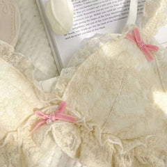 BXOXO Japanese Girl Underwear Female Sweet Cute Pure Desire Without Underwire Bow Lace Edge Thin Bra Set