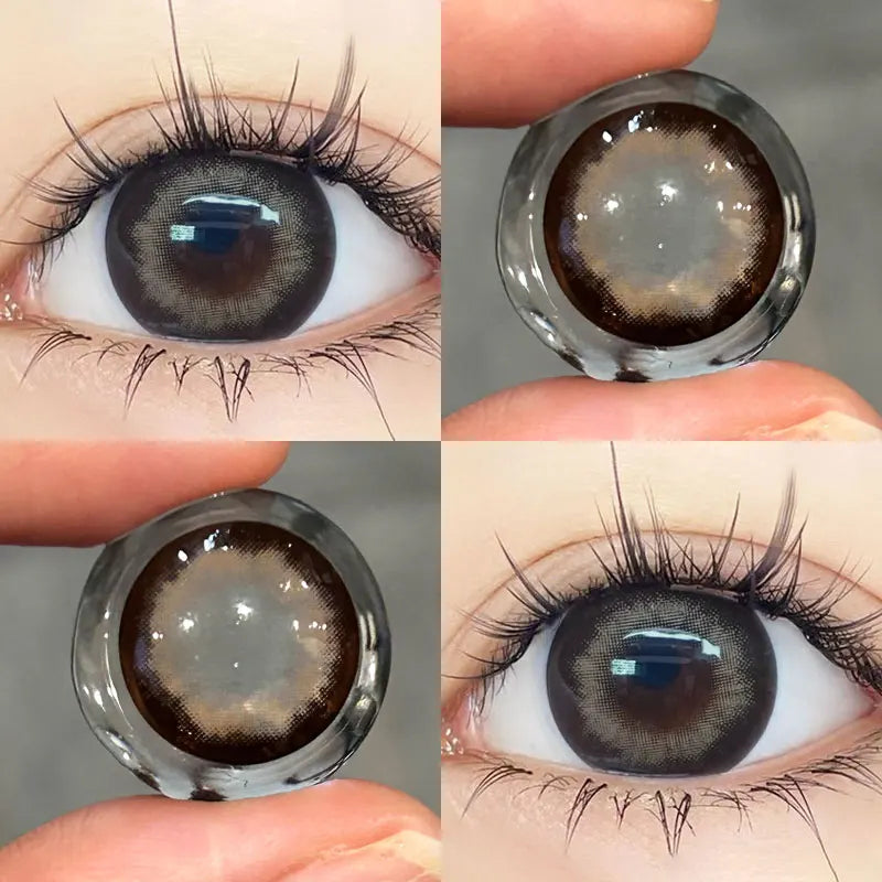 BXOXO 1Pair Myopia New Freshly Colour Contacts Lenses Large Diameter14.5mm Natural Eye Lenses Beauty Pupil Brown Gray Lenses