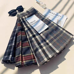 Bxoxo Plaid Woolen Pleated Skirts for Women Fall Winter High Waist Preppy Warm Mini Skirts Lady Fashion Korean All-Match A Line Skirts