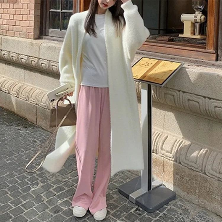 Bxoxo Women's Sweater Cardigan for Women Long Sleeve Knitwears Winter Clothing Imitation Mink Velvet Knitted Fluffy