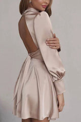 BXOXO - Satin Puff Sleeve Strappy Backless Dress