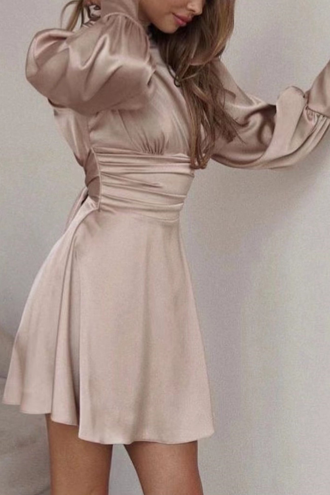 BXOXO - Satin Puff Sleeve Strappy Backless Dress