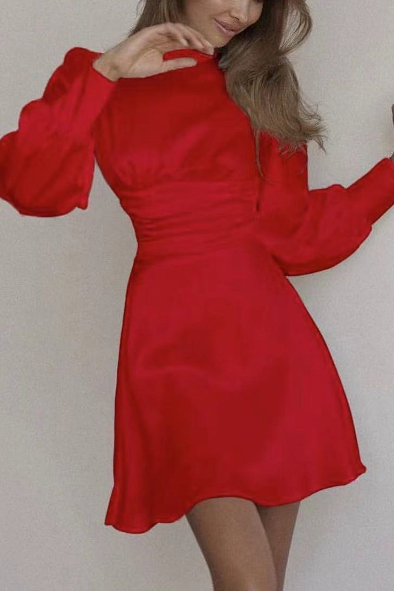 BXOXO - Satin Puff Sleeve Strappy Backless Dress