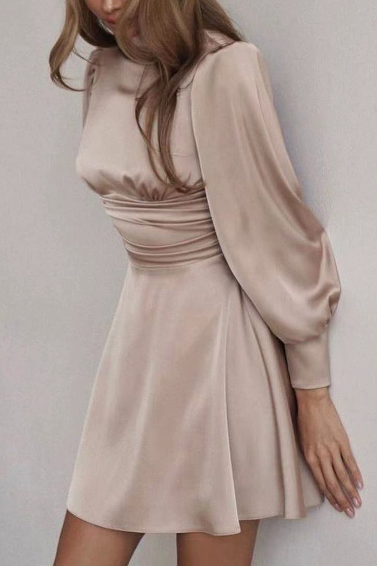 BXOXO - Satin Puff Sleeve Strappy Backless Dress
