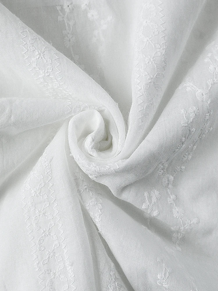 Bxoxo Flower Embroidery Blouses Lace Trim O-Neck Long Sleeve Blouse Spring Vintage Female Elegant Casual French Shirts Women Clothes