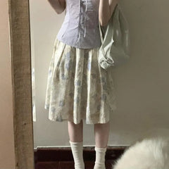 BXOXO Vintage Sweet Skirts Women Summer Fashion 2025 New Floral Printed French Style Chic Female Midi Skirt Casual Elegant