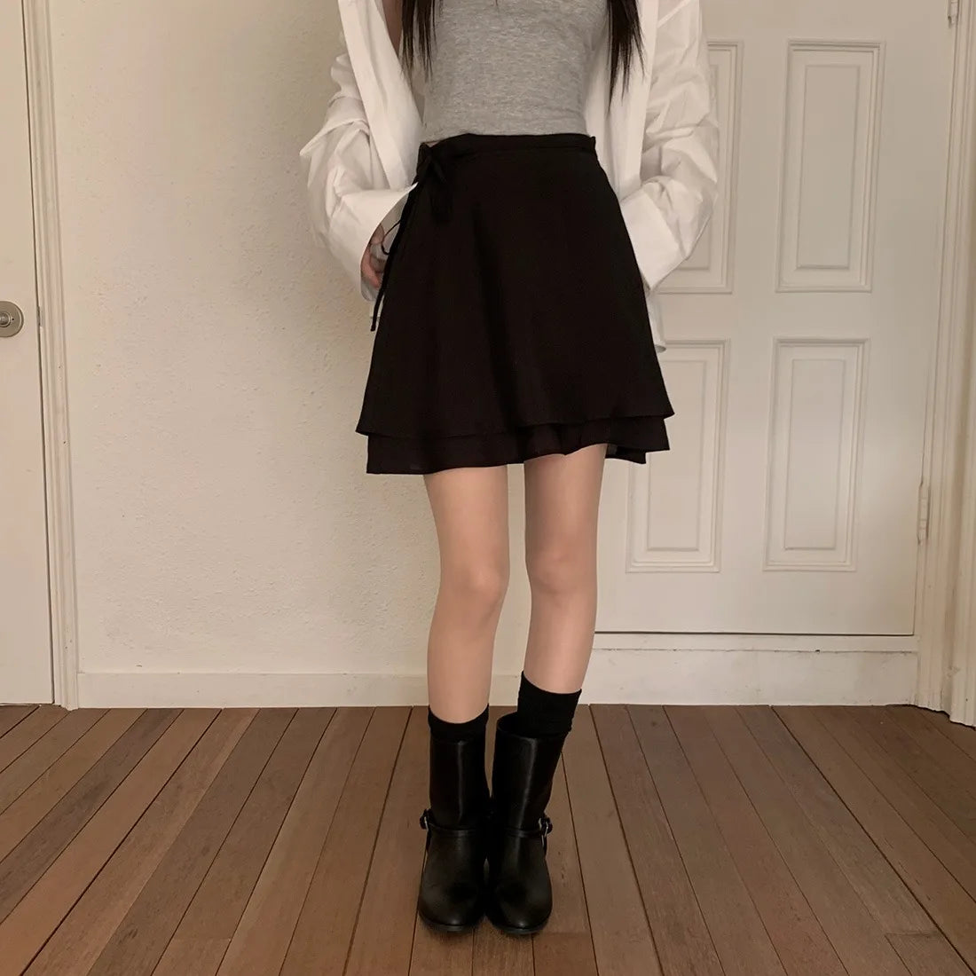 Bxoxo Summer New Sweet Agel Bow Tie Versatile  Skirt High Waist Polyester Fiber Pleated ort Skirt for Young Women