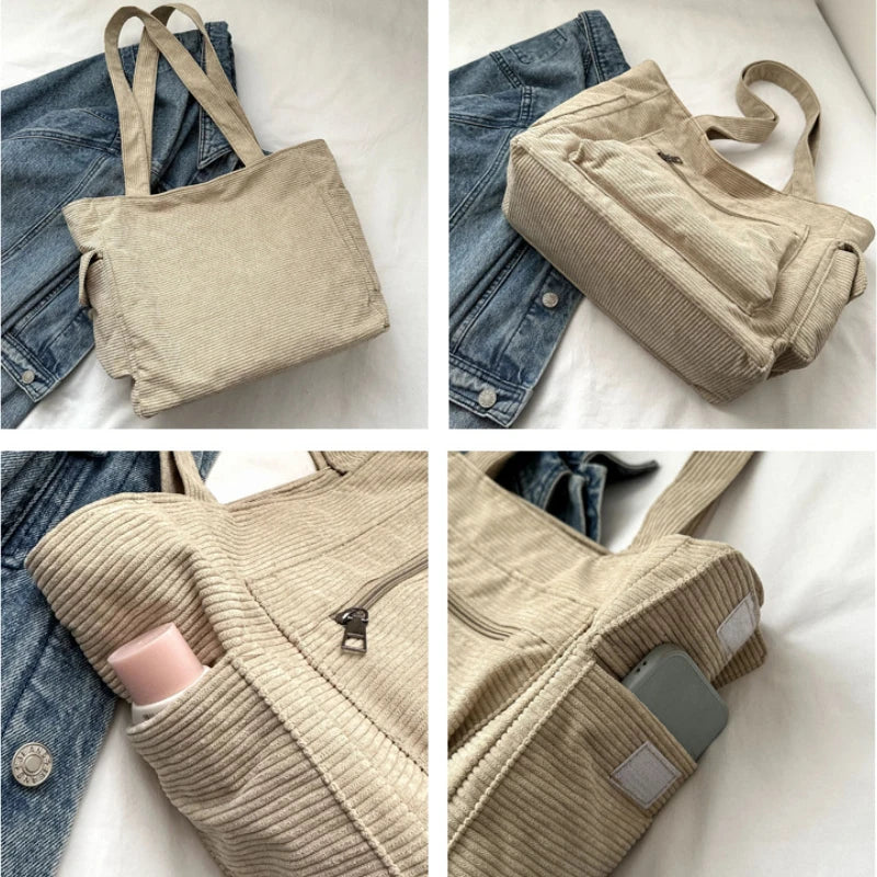 BXOXO Leisure Corduroy Shoulder Bag New Simple and Versatile Women Tote Bag Large Capacity Shopper Bagside Bag For Woman