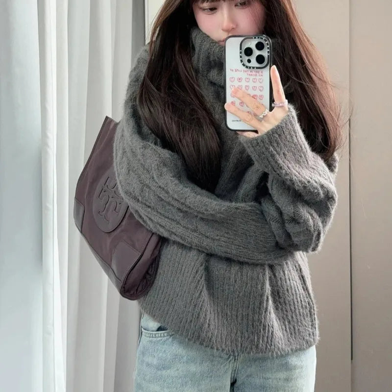 Bxoxo Women Thickening Slash Neck Off Shoulder Solid Simple All-match Casual Sexy Spicy Girls Knitted Sweater Ulzzang Unique