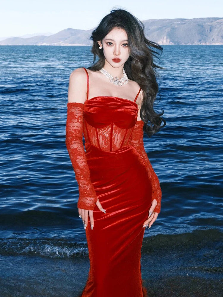 Bxoxo Sexy Women Bodycon Casual Solid Slim Long Dress Spaghetti Strap Vintage Elegant Party Prom Dresses Female Clothes Robe Vestidos