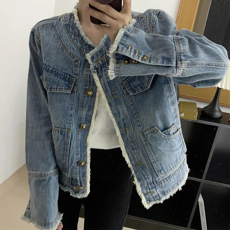 BXOXO Women Long Sleeve Overcoat Loose Denim Coat Single-breasted Cardigan Denim Jacket Casual Outwear Jeans Jackets Autumn