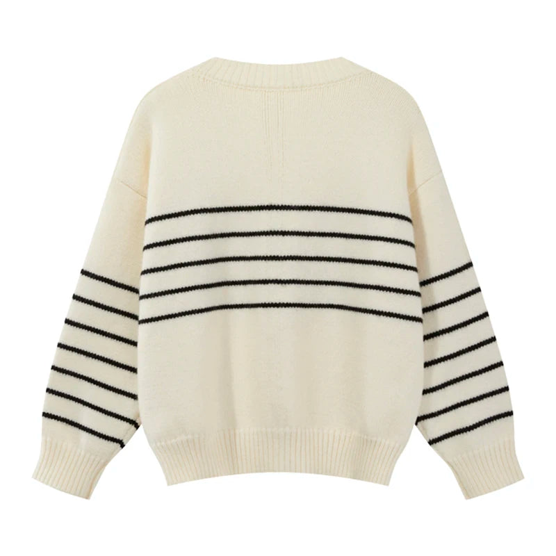 Bxoxo Women Cardigan Sweater Striped V-neck Button-up Sweater Jacket Comfy Cozy Slouchy Cardi Autumn Winter Casual Outfit