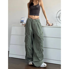 BXOXO NEW Green Jeans for Women High Quality High Waist American Wide Leg Pants Solid Y2K Vintage Straight Summer Trousers