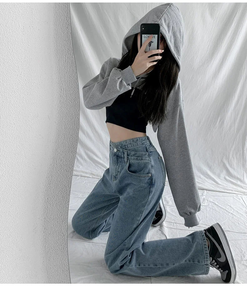 Bxoxo 1970s Retro Crossbody High-waist Slimming Drag-on Straight-crotch Long Pants Women Summer Cotton Material