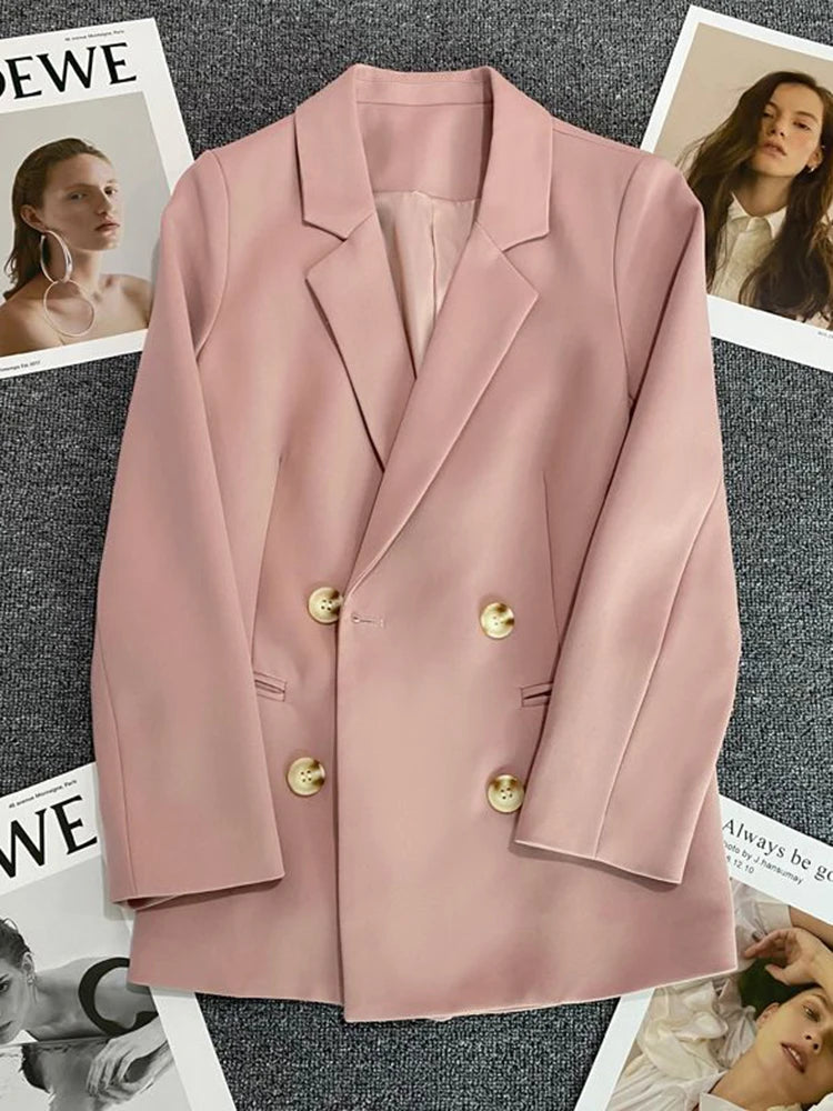 Bxoxo Women Elegant Blazer Coat Sweet Fashion Long Sleeve Casual Suit Jacket Korean New Fall Winter Female Double Buttons Outwear Tops