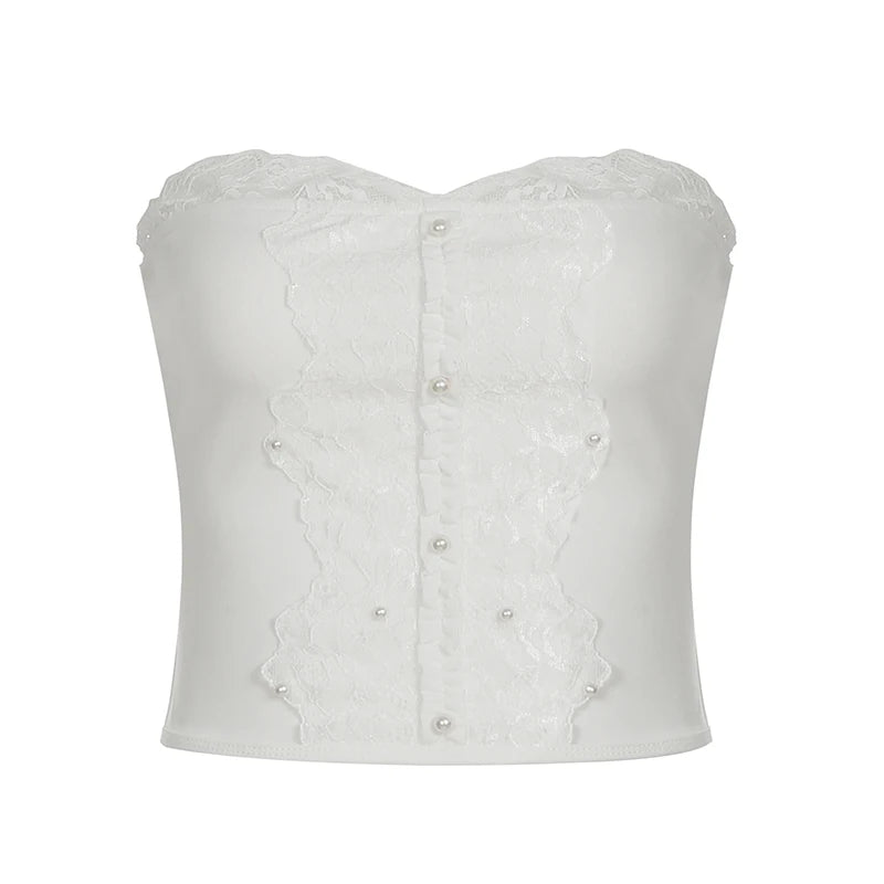 BXOXO Holiday White Stitching Lace Camis Vintage 2000s Sleeveless Skinny Crop Tops Women Casual Summer Retro Tees y2k Aesthetic