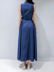 BXOXO Elegant Women Thin Denim Dress Summer Chic Korean Sleeveless A Line Long Dress Fashion Party Night Ladies Vestidos