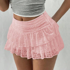 BXOXO Cute Ruffle Bloomer Skirts Women's Summer Lace Floral Skirt High Rise Tiered Ruffled Flowy Short Mini A Line Skirt