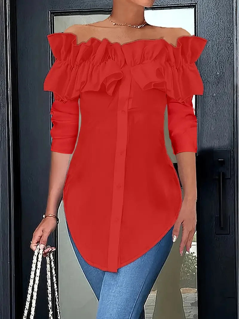 BXOXO Sexy One-piece Collar Slim White Shirt And Blouses Women's Summer Short Sleeve Fashion Ruffle Button Cardigan Female Shirts Top