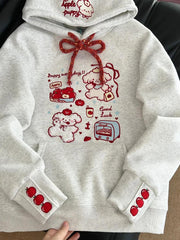 Bxoxo Cartoon Embroidered Women Hoodie Winter Thick Preppy Long Sleeve Pullover Y2K Korean Fashion All-Match Loose Female Sweatshirts