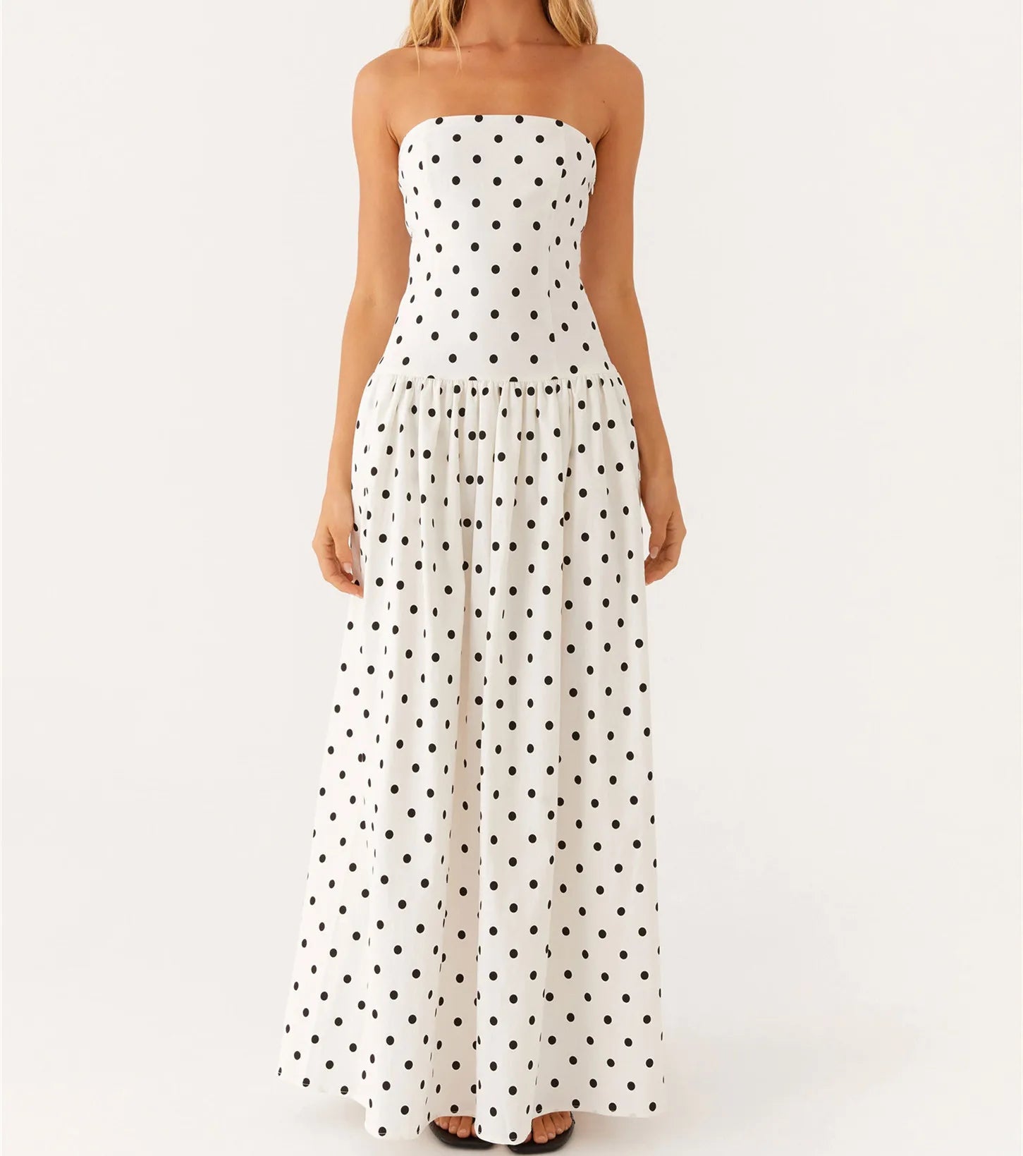 BXOXO Women's Strapless Dress Stylish Dot Print/Floral Print Sleeveless Tube Long Dress for Summer Holiday Party Clubwear