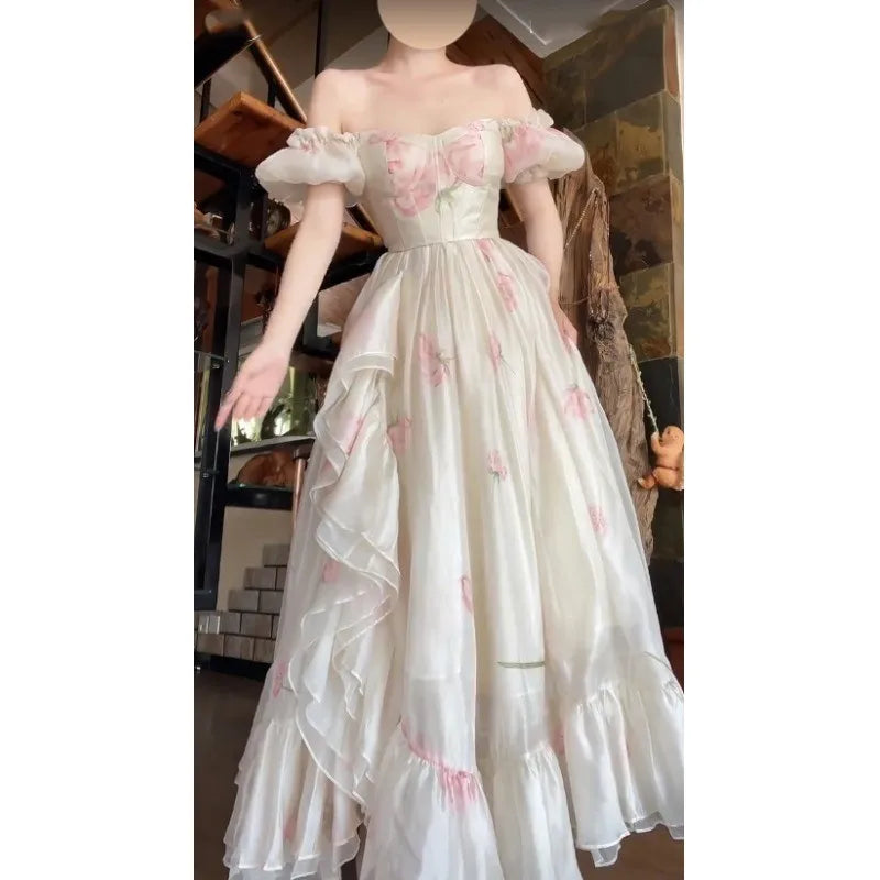 BXOXO Draping Effect off-Shoulder Dress for Women Seaside Vacation Style Super Fairy Women's Skirt