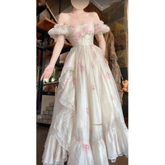 BXOXO Draping Effect off-Shoulder Dress for Women Seaside Vacation Style Super Fairy Women's Skirt