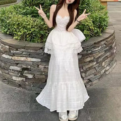 Bxoxo New 2025 Floral Bud Two-Piece Set Cold Tone Elegant Spring Halter Skirt Set Gentle Style Women's Cotton Floor-Length Skirt