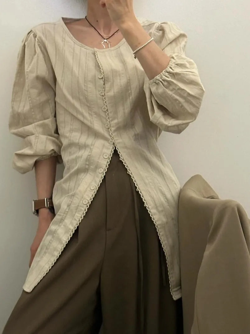 Bxoxo Chic Long Sve Embroidered Button Trim Striped irt Women's Faion Cotton 00% Versatile Sle Spring Collection