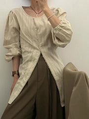 Bxoxo Chic Long Sve Embroidered Button Trim Striped irt Women's Faion Cotton 00% Versatile Sle Spring Collection