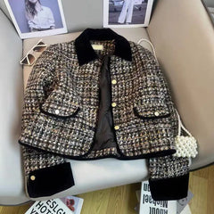 Bxoxo Korean Chic Tweed Coats Women Y2K Winter Loose Thick Warm Lapel Jacket Vintage Streetwear Single Breasted Blended Crop Outwear