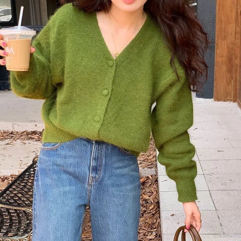 BXOXO FALL OUTFITS Autumn New V Neck Knitted Cashmere Cardigan Women Korean Casual Solid Color Single Breasted Long Sleeved Sweater Outwear