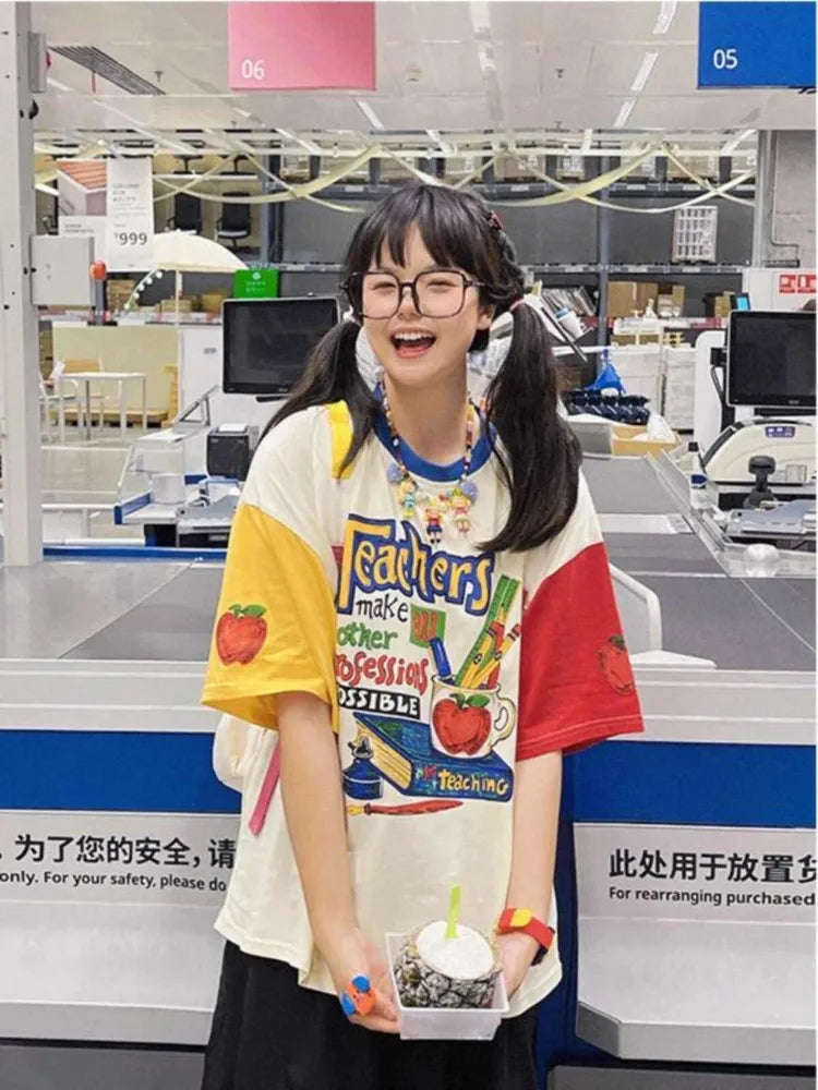 BXOXO Harajuku T Shirt Women Korean Style Graphic Tees Y2k Grunge Aesthetic Funny Cartoon Printed Tshirts Summer 2025 Tee Shirt